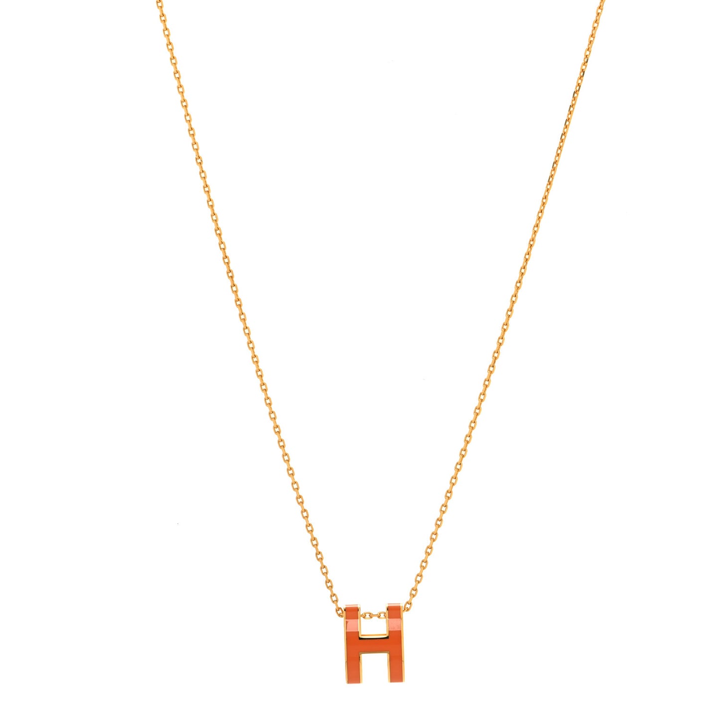 Lacquered Gold Pop H Pendant Necklace Orange