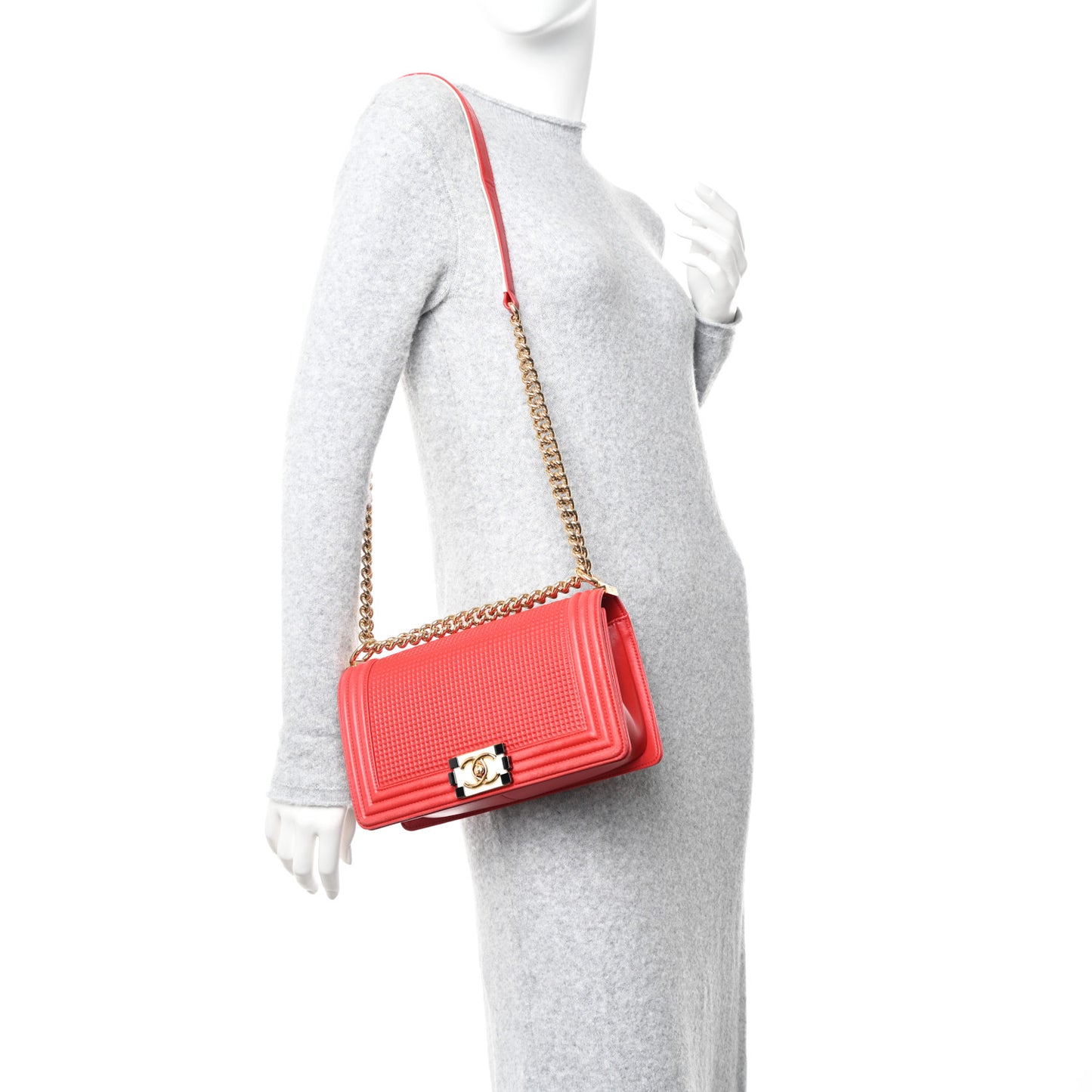 Lambskin Embossed Medium Boy Cube Flap Red