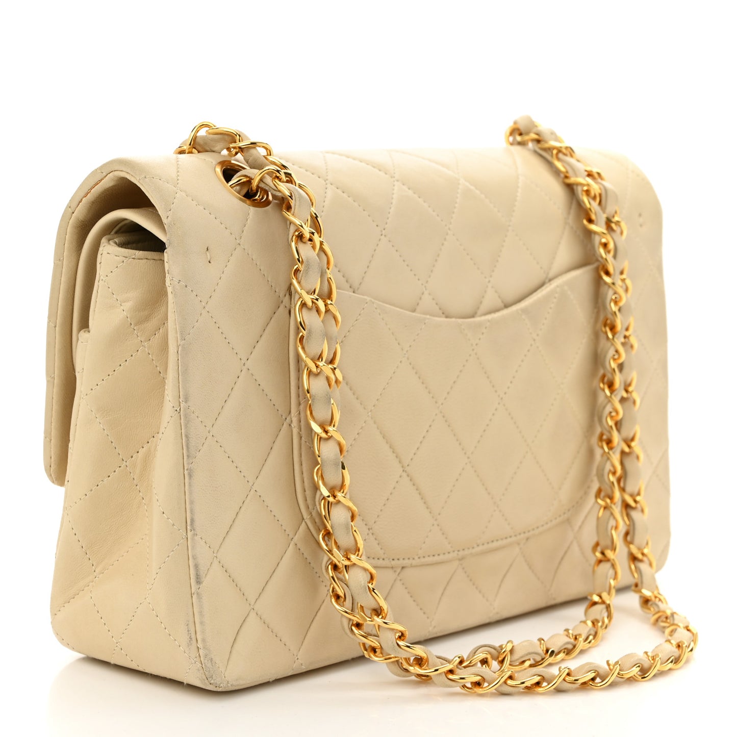 Lambskin Quilted Medium Double Flap Beige