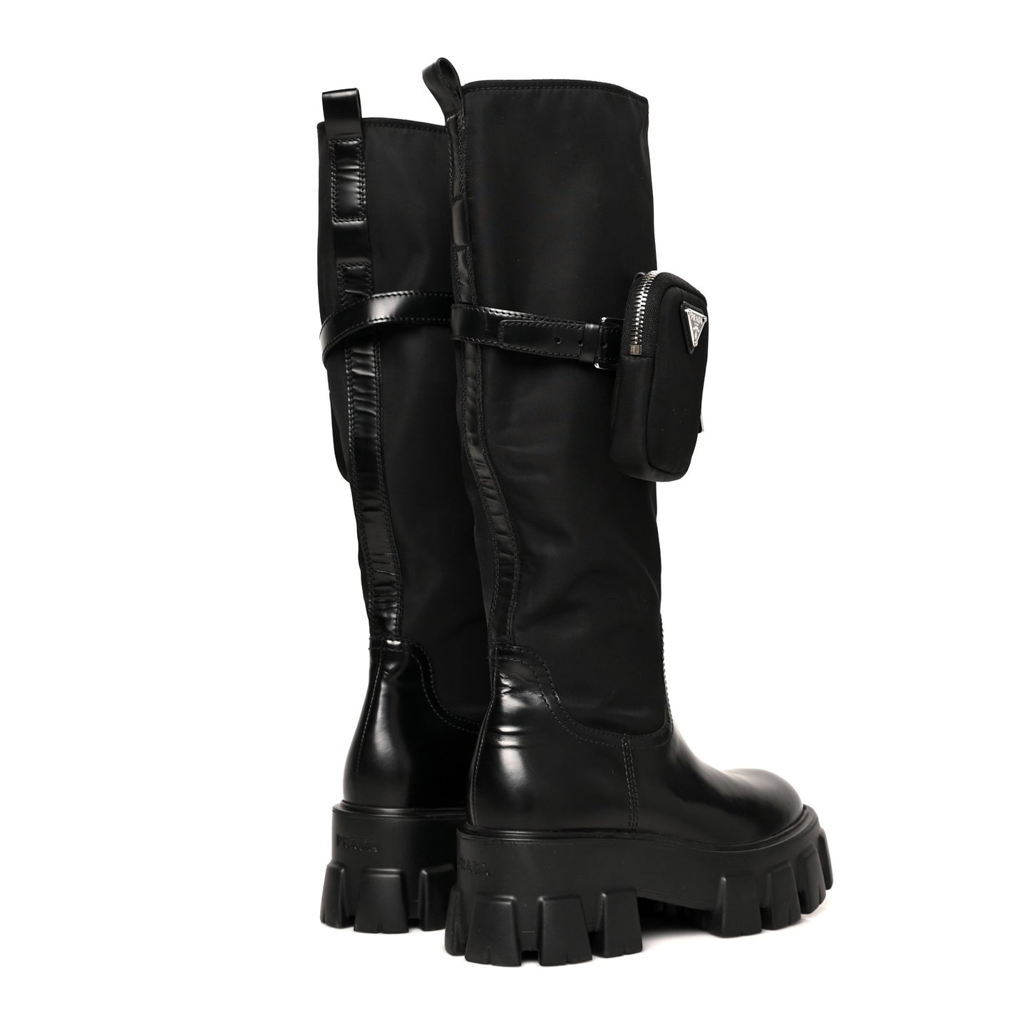 Spazzolato Rois Re-Nylon Metal Triangle Logo Monolith Pouch Pocket 55mm Tall Boots 36 Black