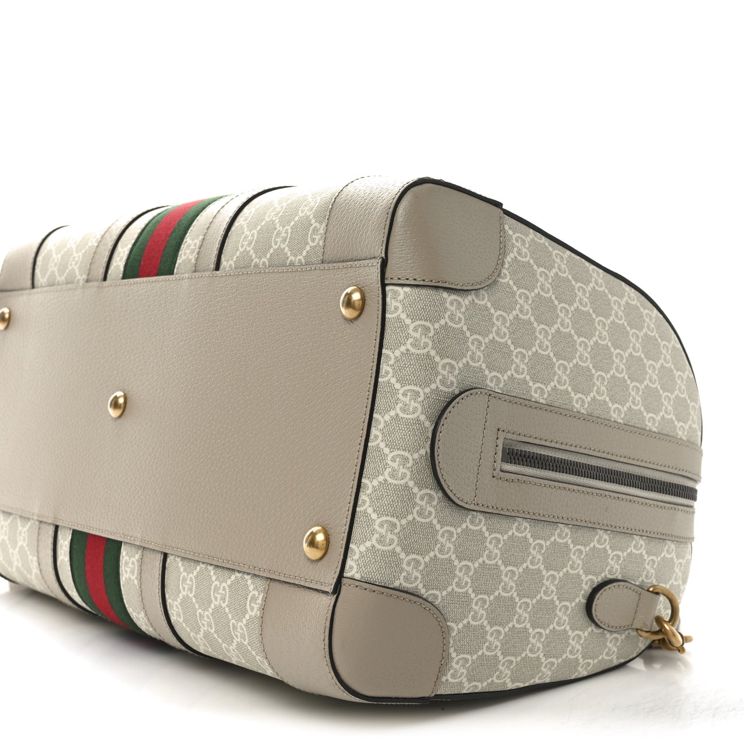 GG Supreme Monogram Textured Dollar Calfskin Web Medium Savoy Duffle Bag Beige Mystic White Oatmeal