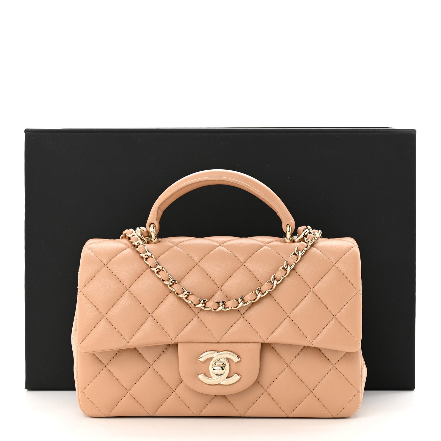 Chanel Lambskin Quilted Mini Top Handle Rectangular Flap Beige 11 of 11