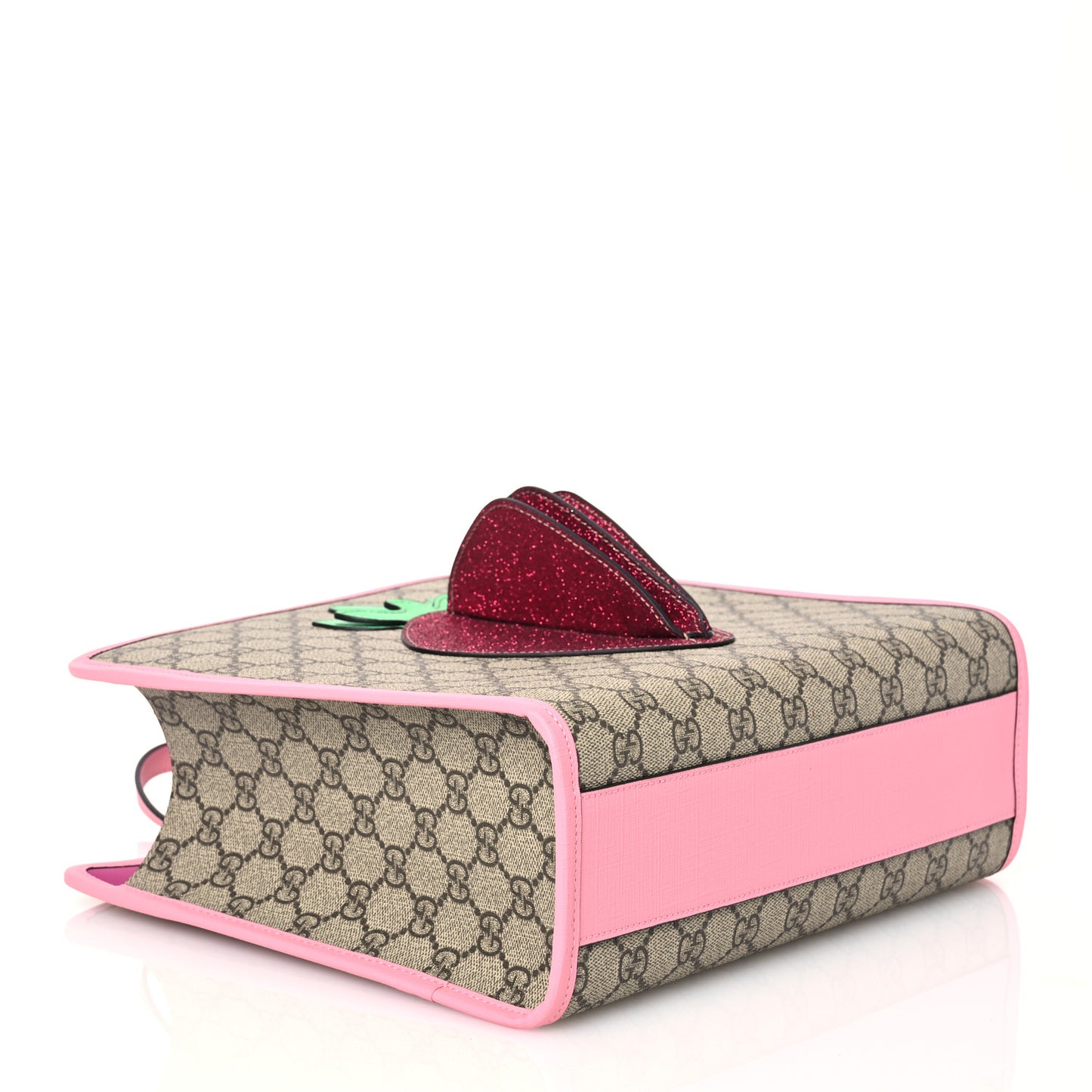 GG Supreme Monogram 3-D Strawberry Childrens Tote Beige Ebony Lotus Pink Fuxia Emerald