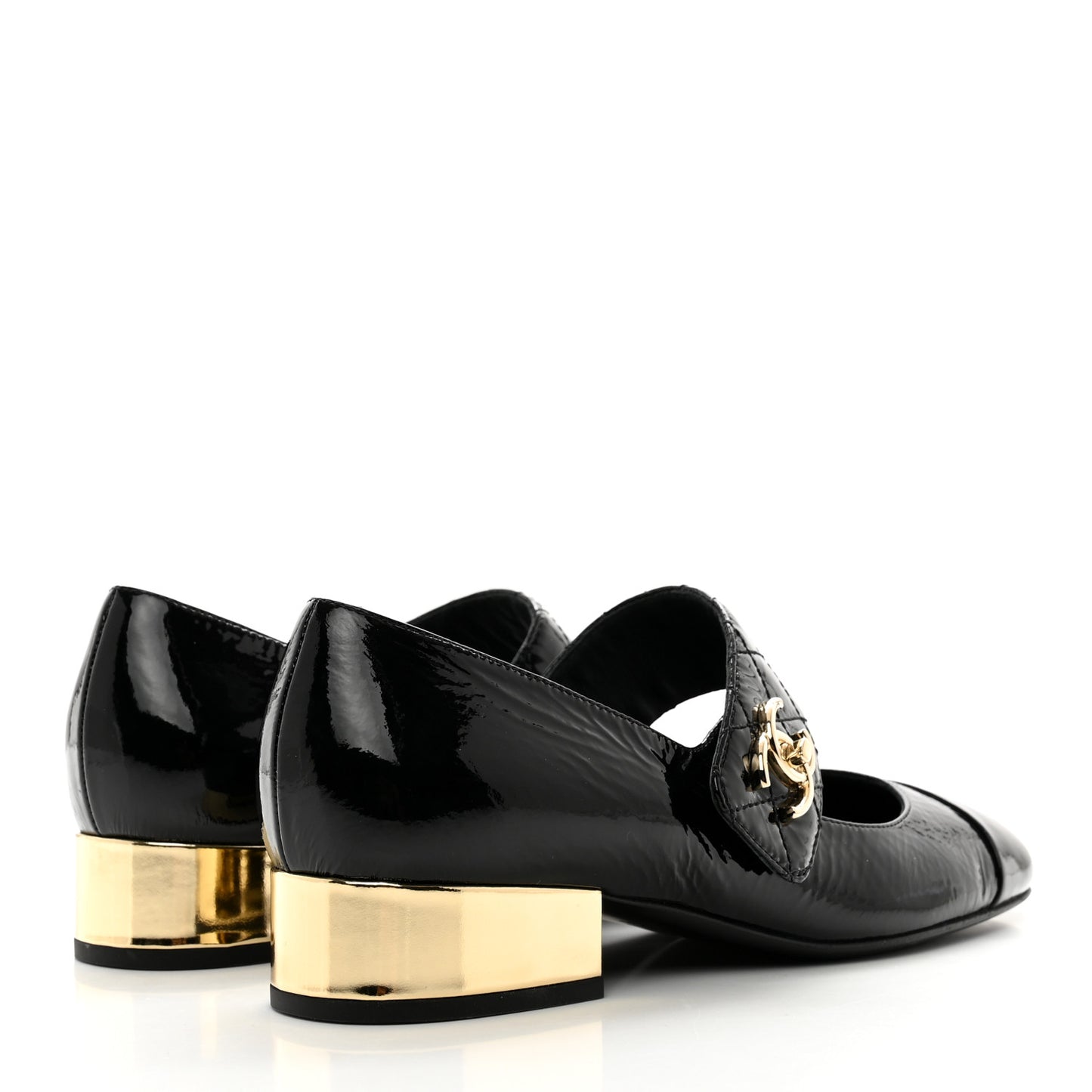 Patent Goatskin Cap Toe Mary Janes 38 Black