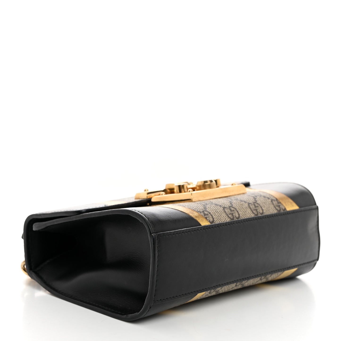 Calfskin GG Supreme Monogram Small Padlock Shoulder Bag Black Gold