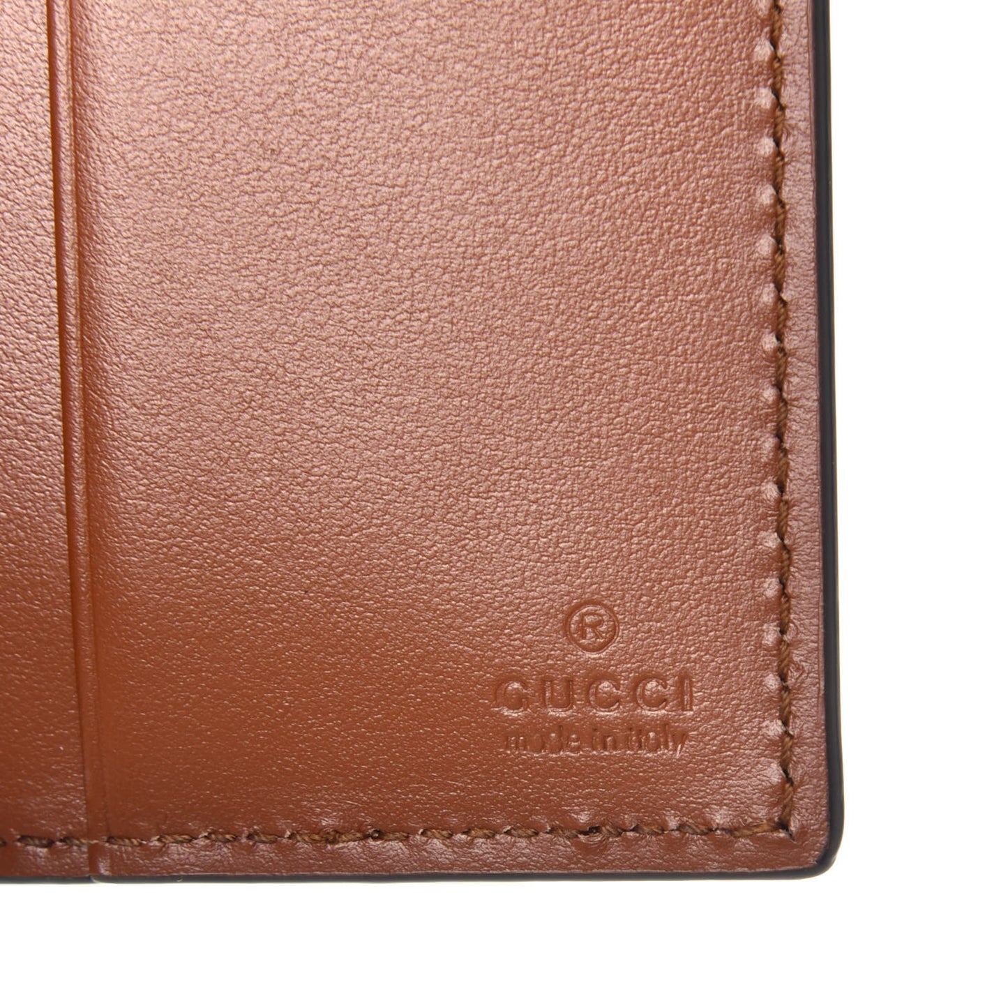 Calfskin Bi-Fold Logo Card Case Wallet Brown