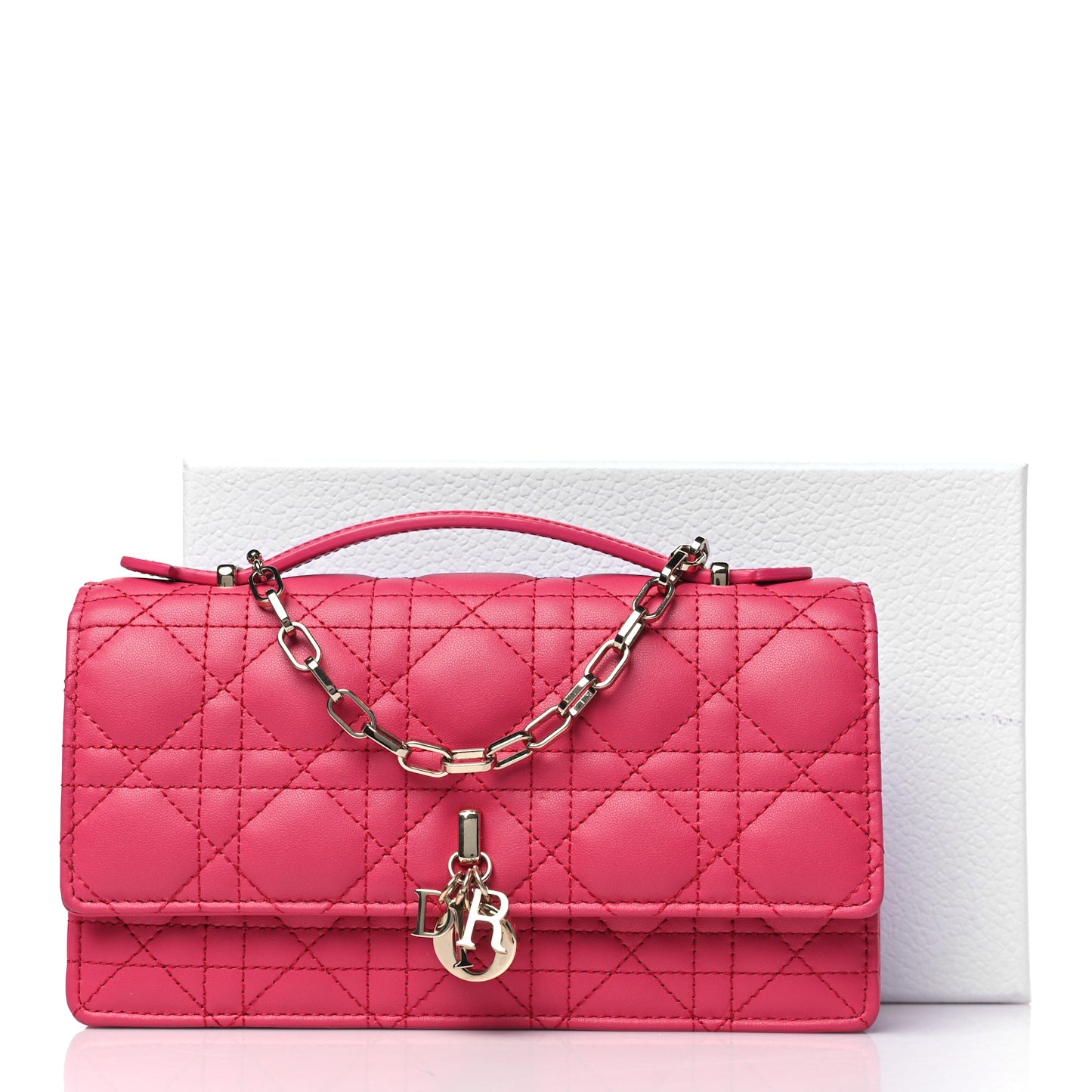 Lambskin Cannage Mini My Dior Top Handle Clutch Dark Pink