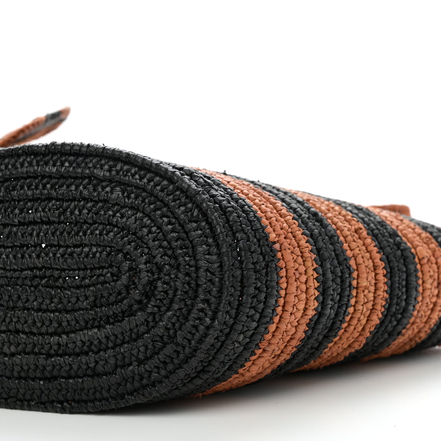 X Paulas Ibiza Raffia Striped Small Elephant Basket Tote Bag Honey Gold Black