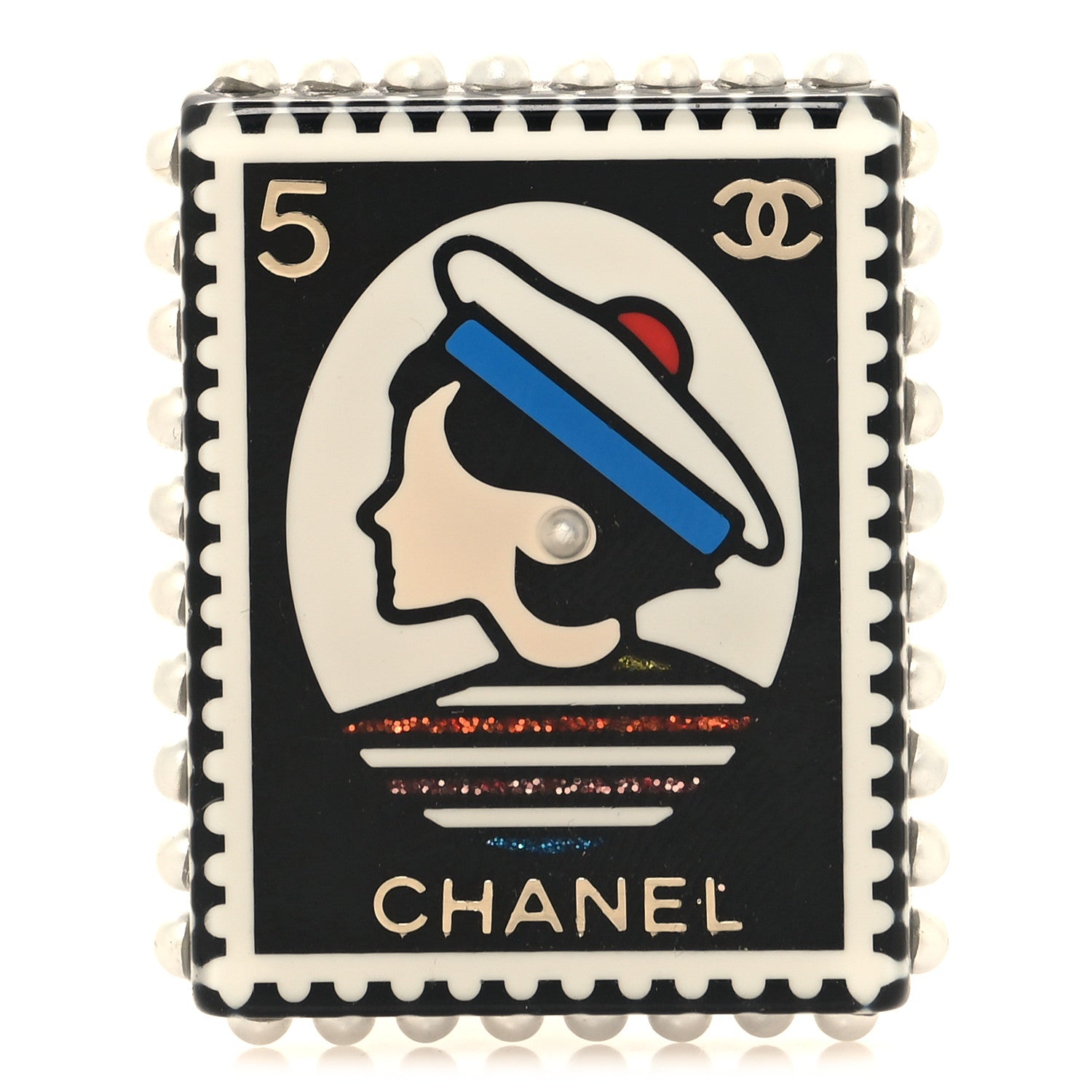 Chanel Resin Glitter CC Sailor Brooch Black Multicolor 1 of 4