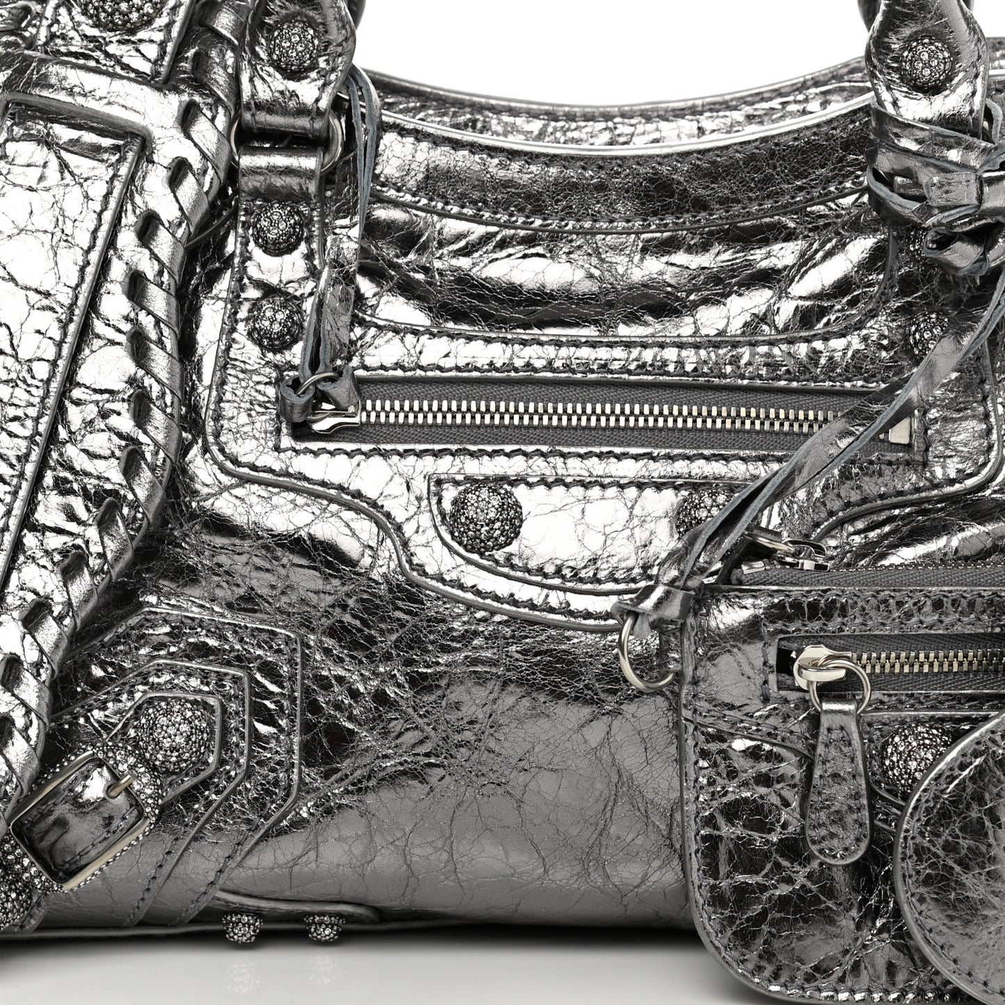 Agneau Arena Crystal Neo Cagole Handbag XS Silver