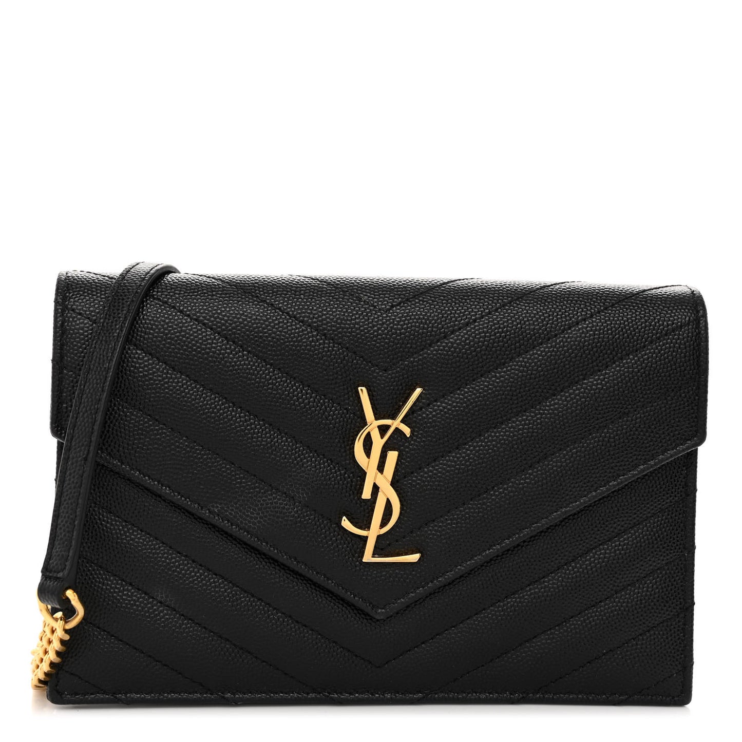 Grain De Poudre Matelasse Chevron Monogram Envelope Chain Wallet Black