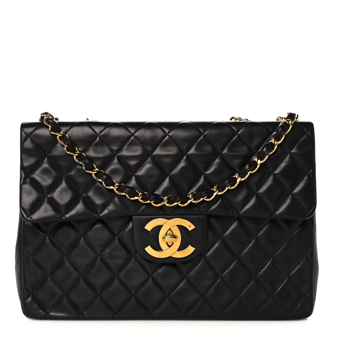 Lambskin Quilted XL Jumbo Single Flap Black