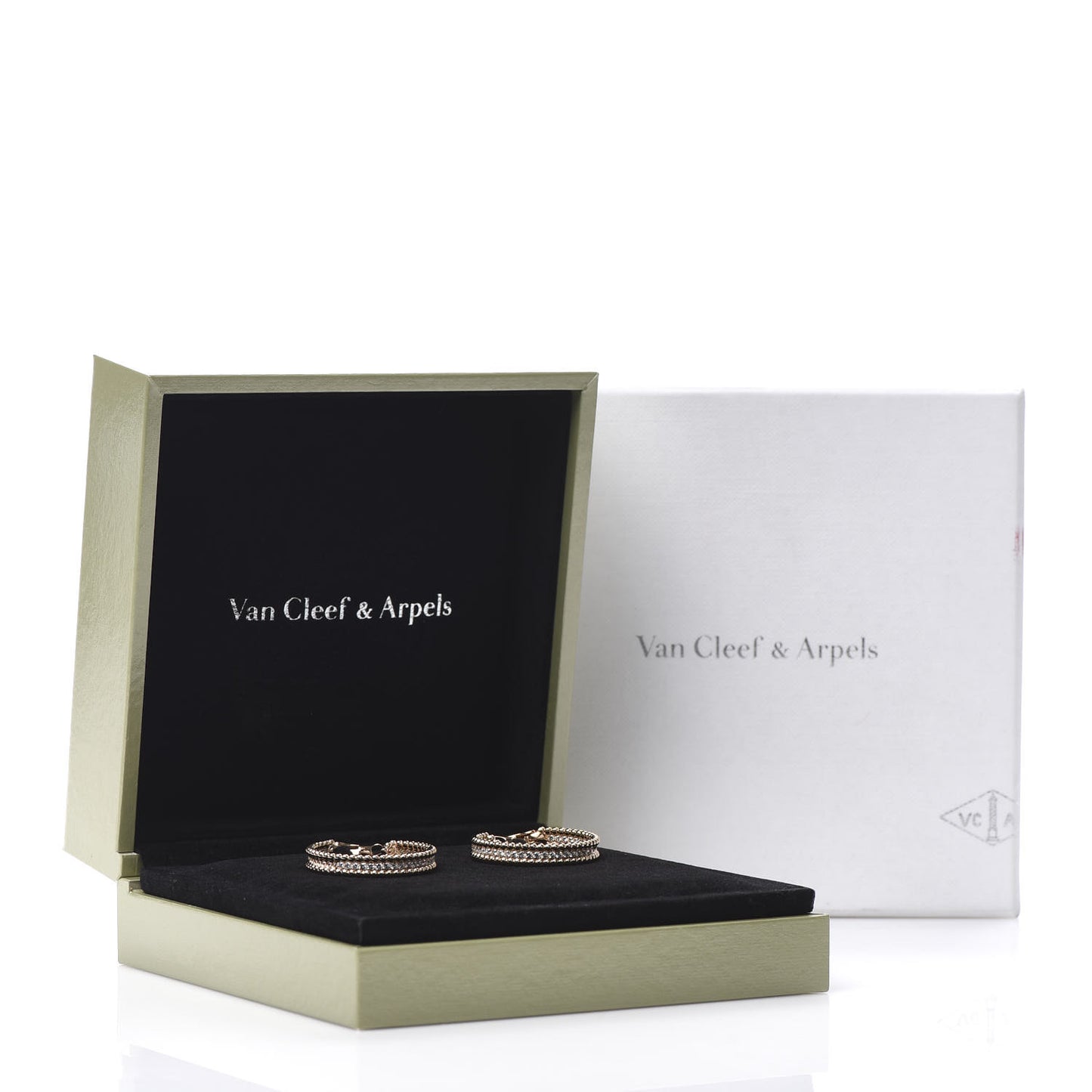 18K Rose Gold Diamond Perlee Hoop Earrings