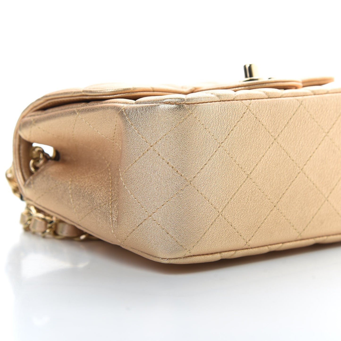 Metallic Lambskin Quilted Mini Square Flap Gold