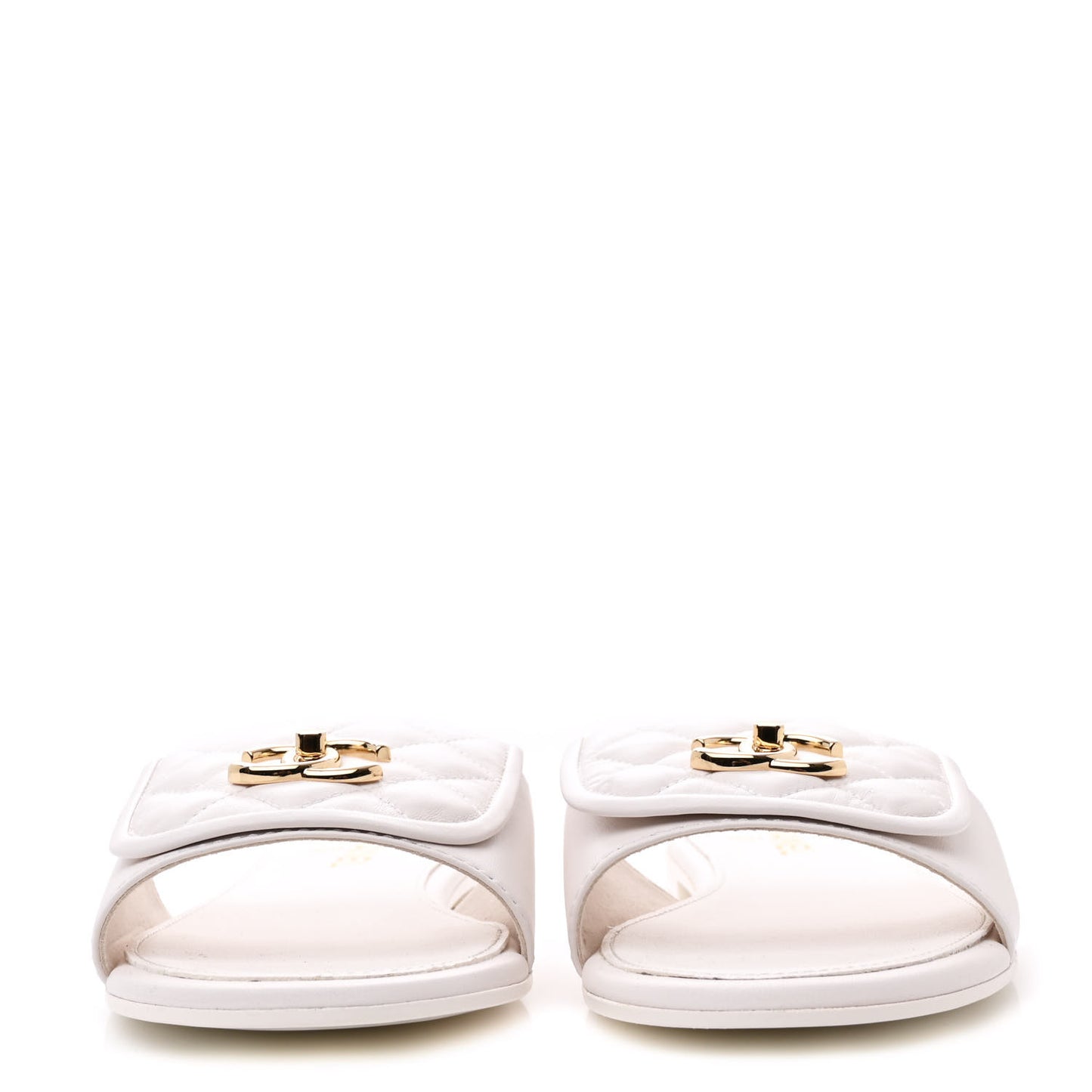 Lambskin Quilted Turnlock Flat Mules 41 White