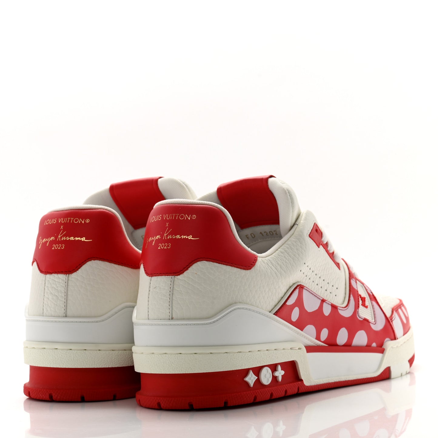 LV X YK Calfskin Printed Mens Infinity Dots Trainer Sneakers 9 White Red