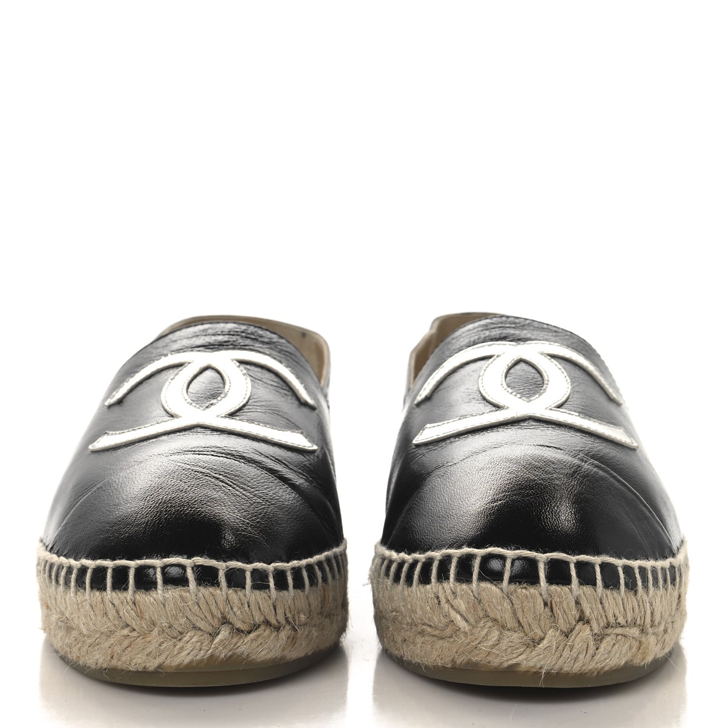 Patent Calfskin Metallic Goatskin CC Espadrilles 40 Black Silver