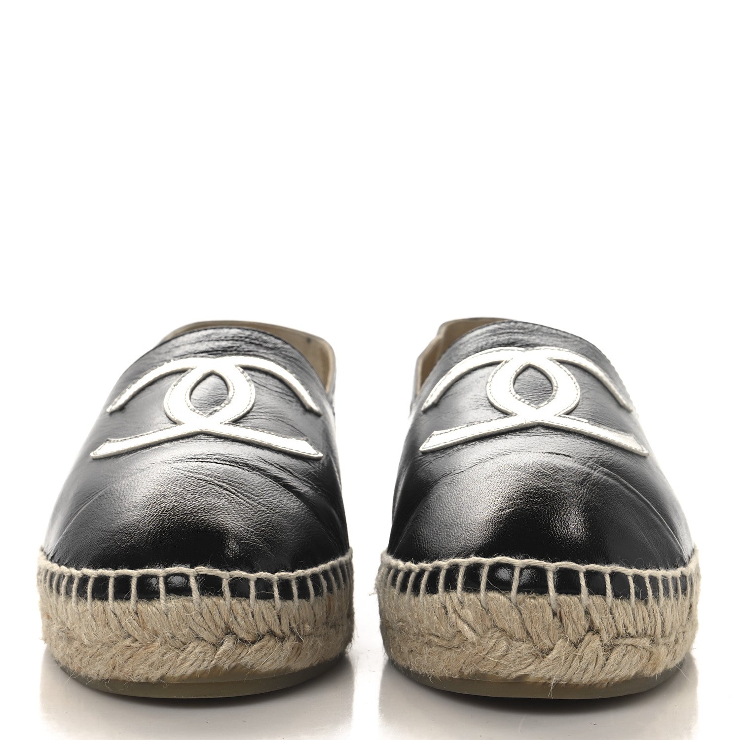 Chanel Patent Calfskin Metallic Goatskin CC Espadrilles 40 Black Silver 3 of 11