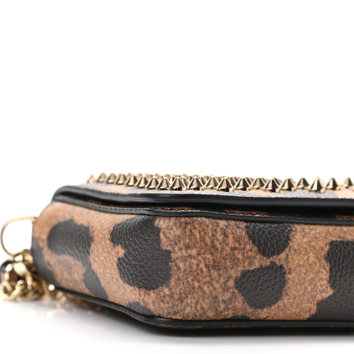 Calfskin Empire Leopard Spiked Zoompouch Crossbody Brown Gold