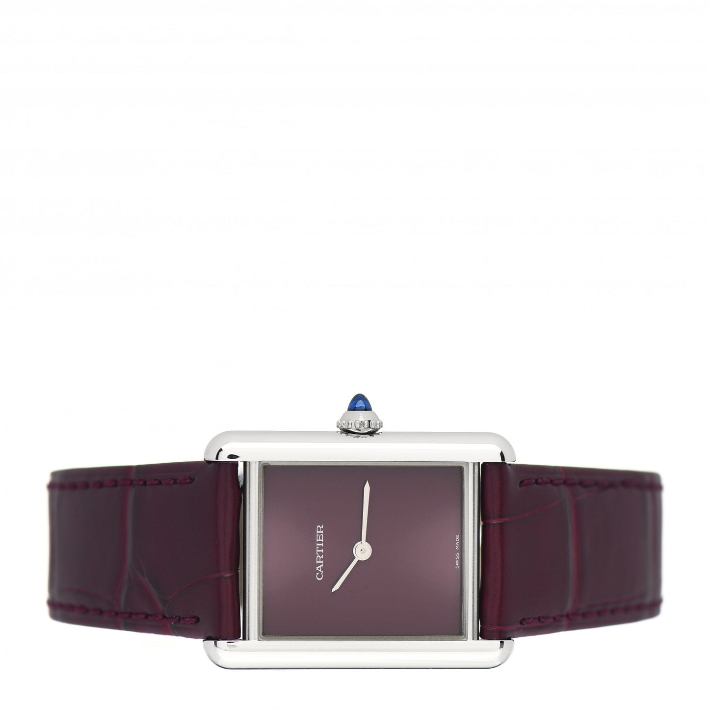 Stainless Steel Alligator 25mm Tank Must De Cartier Watch Burgundy