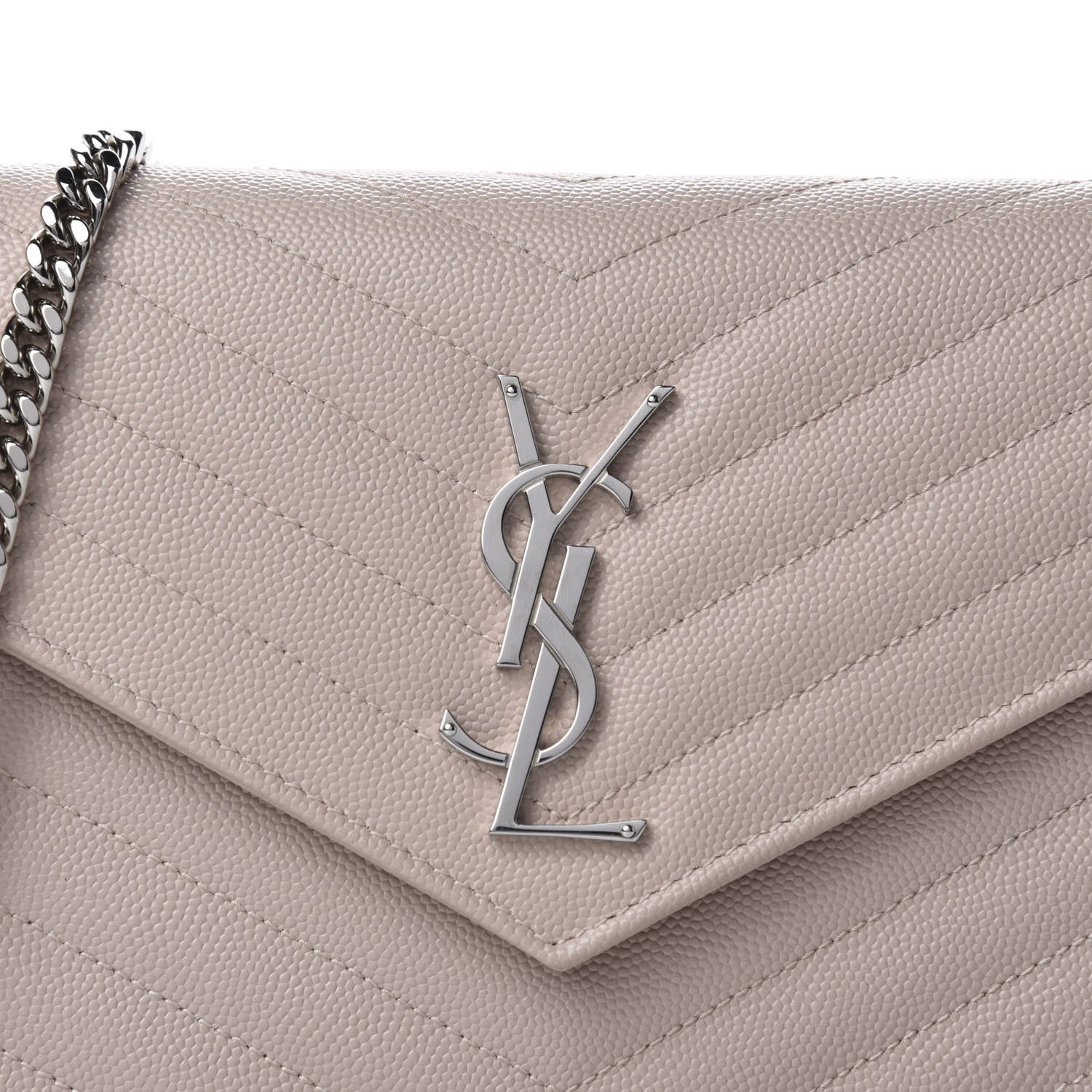 Saint Laurent Grain De Poudre Matelasse Chevron Monogram Chain Wallet Pale Pink 9 of 9