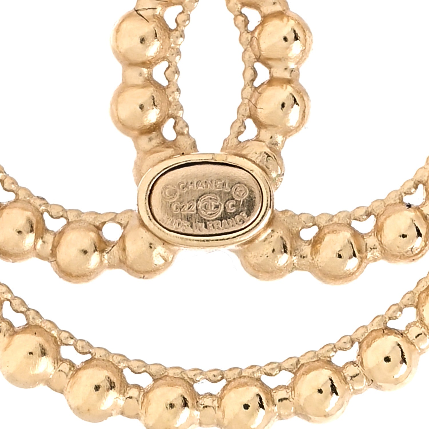 Chanel Metal Bead Round CC Drop Earrings Gold 4 of 4