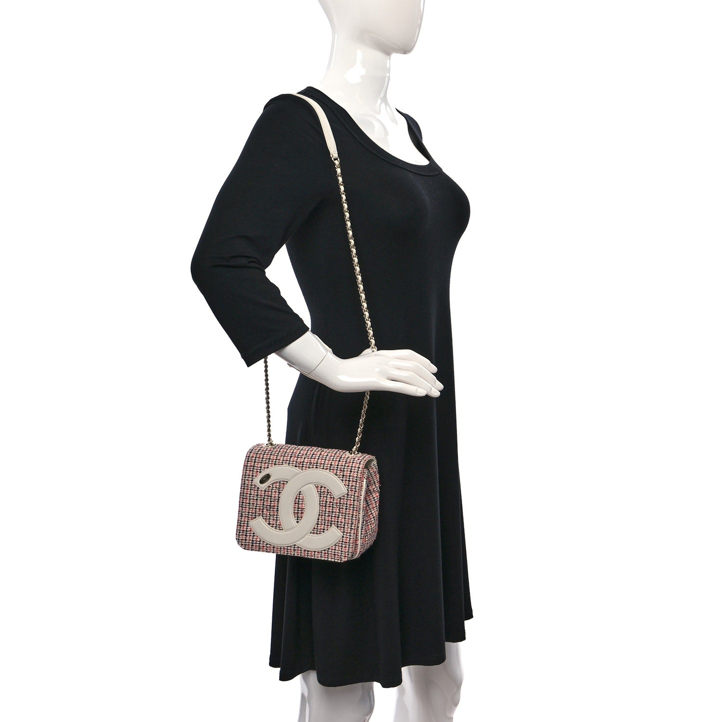 Tweed CC Mania Flap Bag Black Red White