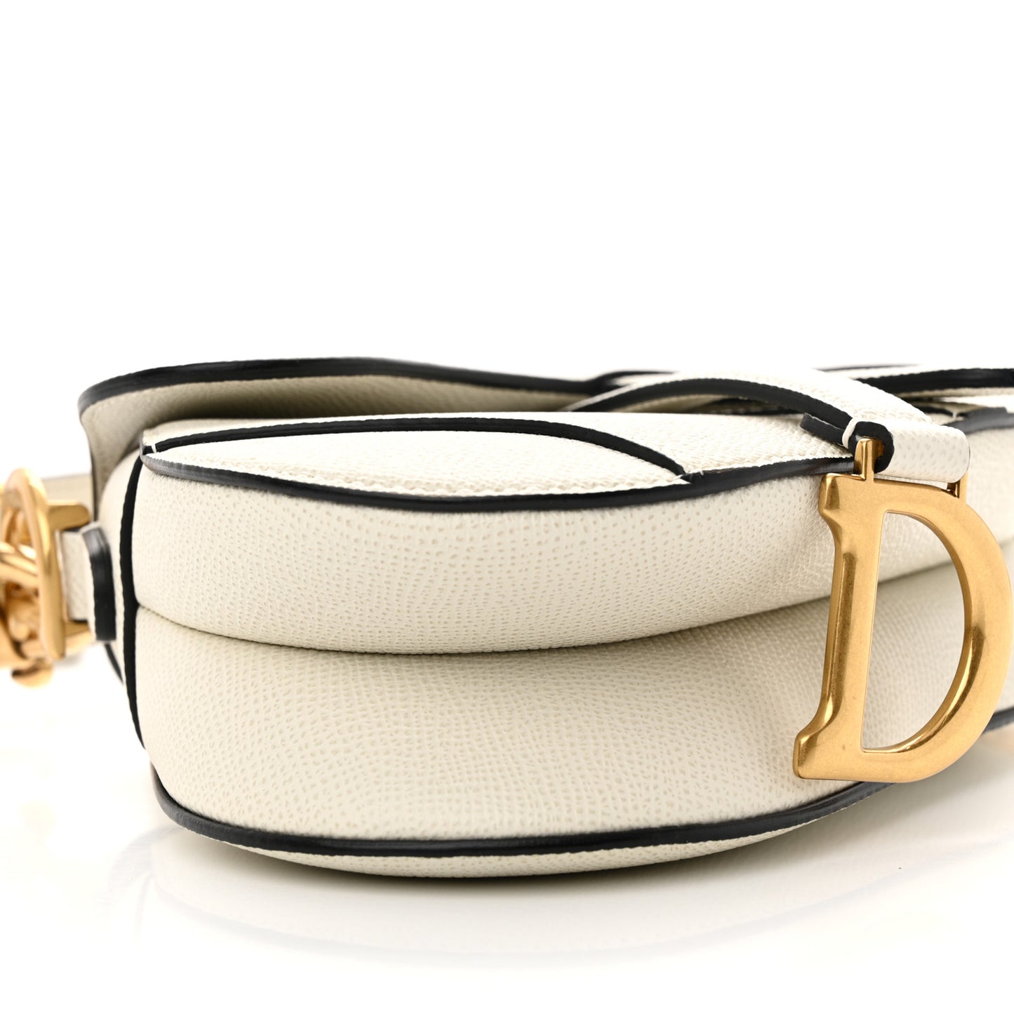 Grained Calfskin Mini Saddle Bag With Strap White