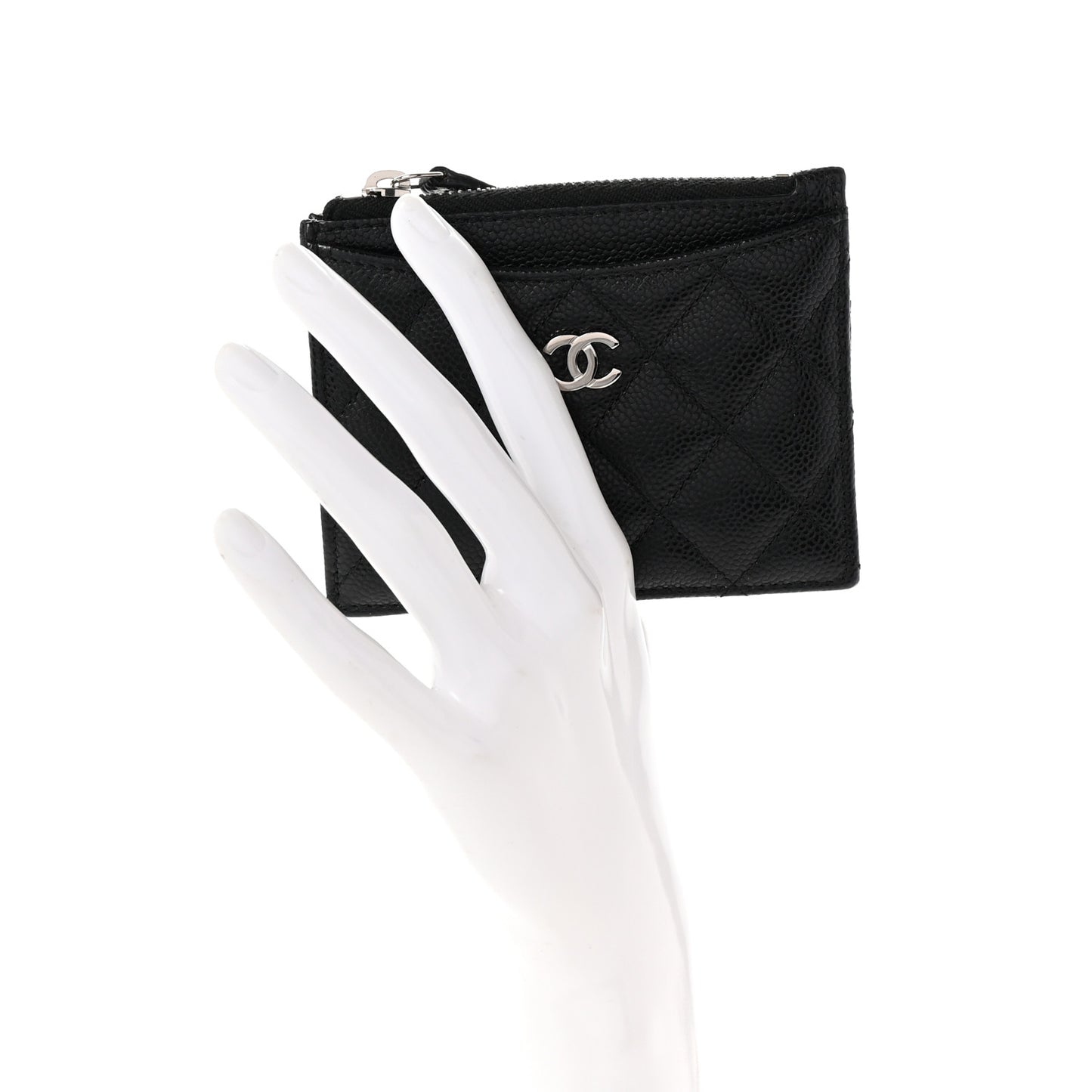 Caviar Quilted CC Zip Card Holder Black