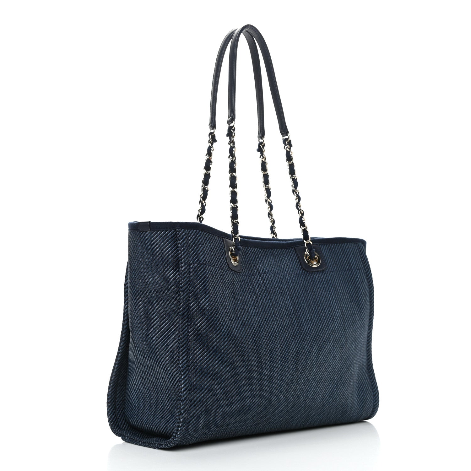 Chanel Mixed Fibers Striped Small Deauville Tote Navy Blue 3 of 12