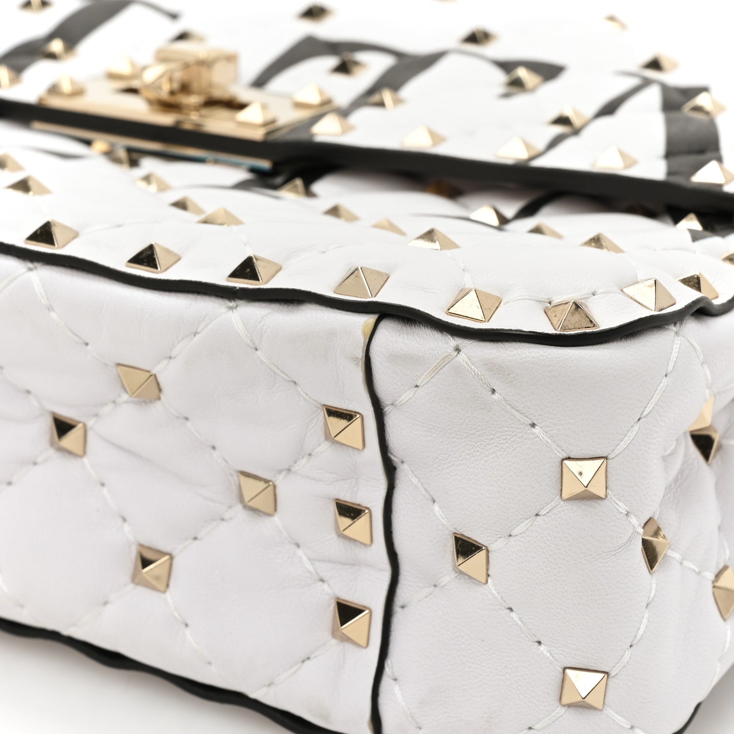 Lambskin VLTN Print Medium Rockstud Spike Shoulder Bag Optic White Black