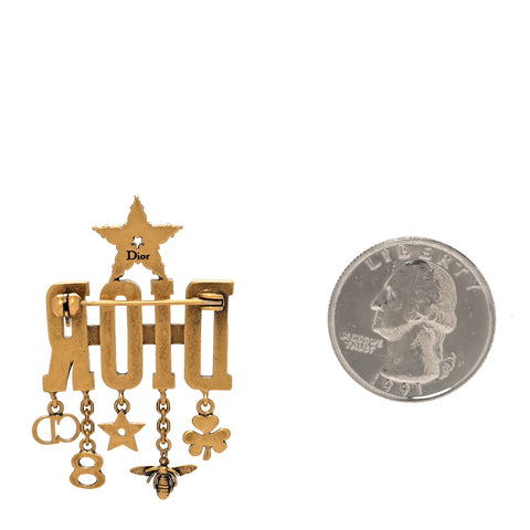 Metal Crystal Dio(r)evolution Logo Brooch Antique Gold