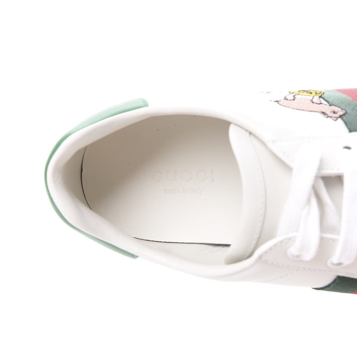 Calfskin Web Pig Kitten Embroidered Womens Ace Sneakers 37.5 White
