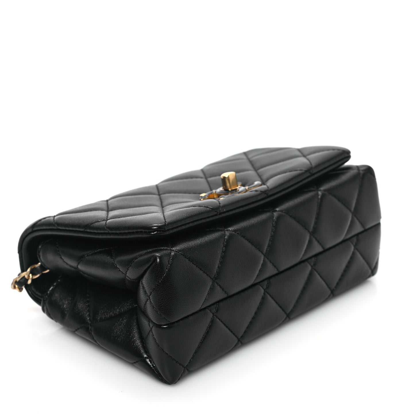 Shiny Lambskin Quilted Enamel CC Mini Flap Black