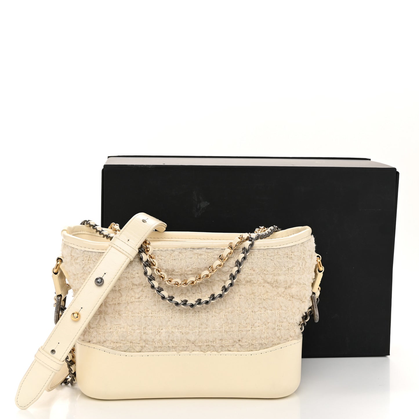 Tweed Calfskin Quilted Small Gabrielle Hobo Ivory