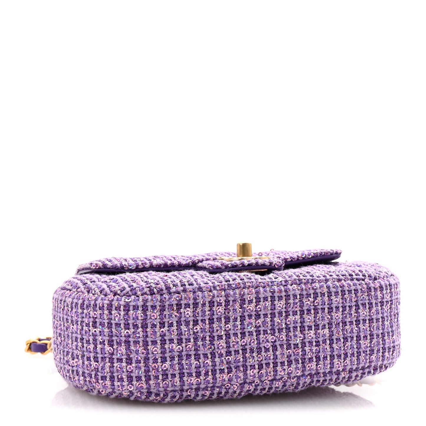 Tweed Sequin Quilted Baywatch Top Handle Flap Purple Silver Light Purple