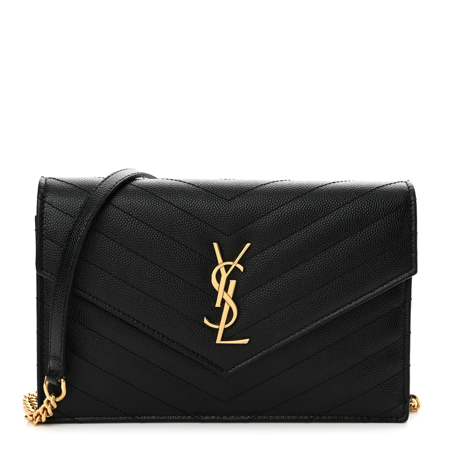 Grain De Poudre Matelasse Chevron Monogram Envelope Chain Wallet Black