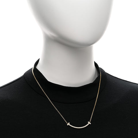 18K Yellow Gold Diamond Medium T Smile Pendant Necklace