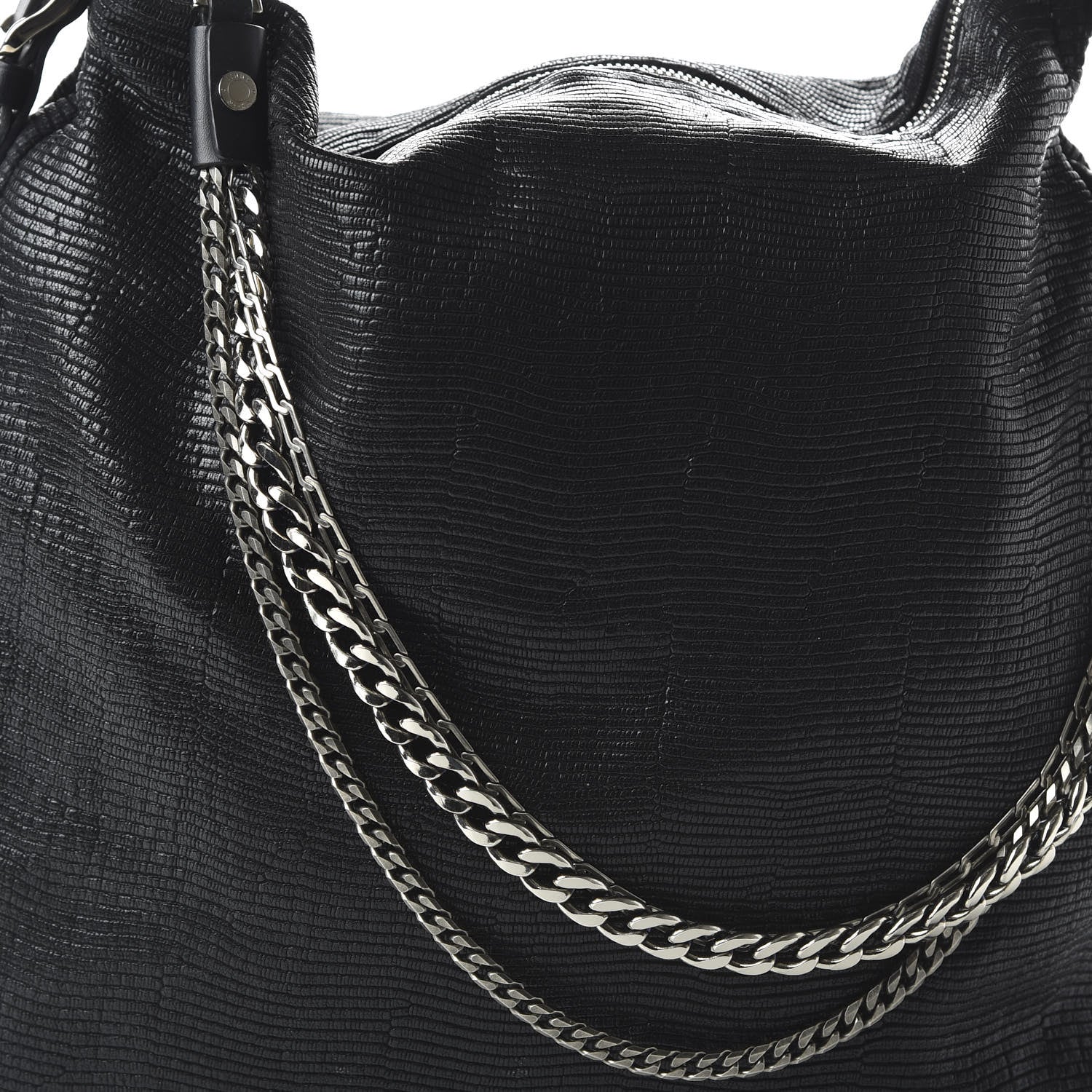 Jimmy Choo Lizard Embossed Large Boho Biker Hobo Black 9 of 10