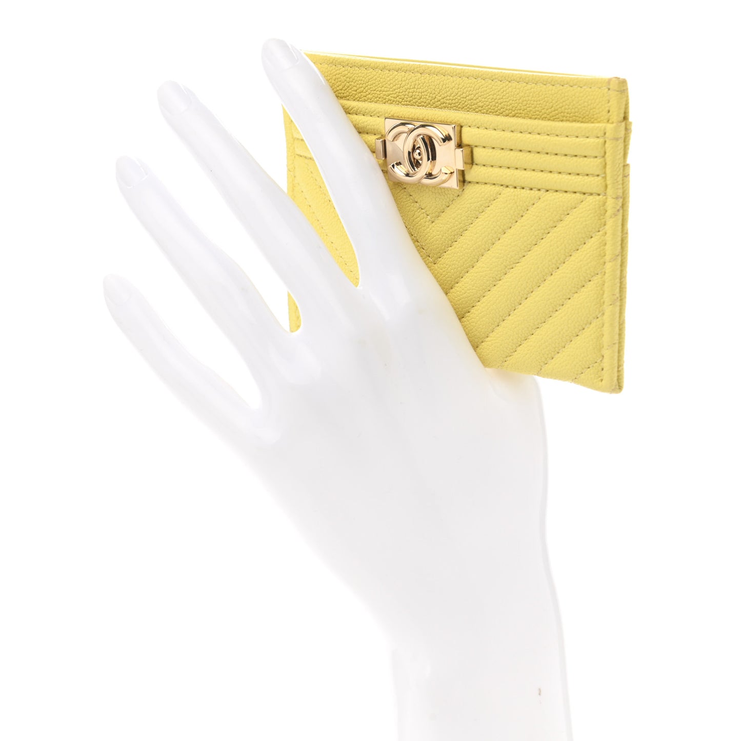 Caviar Chevron Quilted Boy Card Holder Yellow