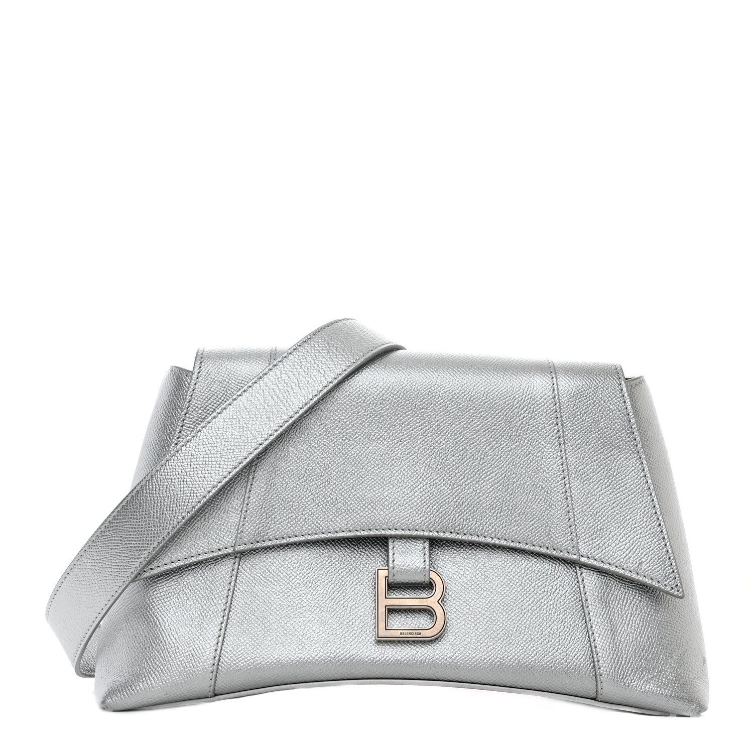 Balenciaga Metallic Soft Textured Calfskin Small Downtown Shoulder Bag Silver 1 of 10