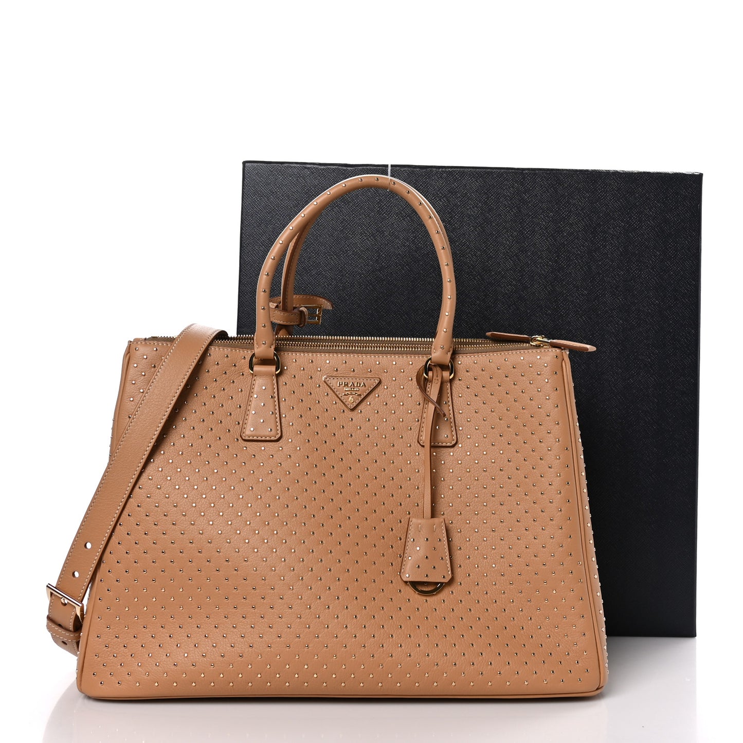 Calfskin Studded Extra Large Galleria Double Zip Tote Natural