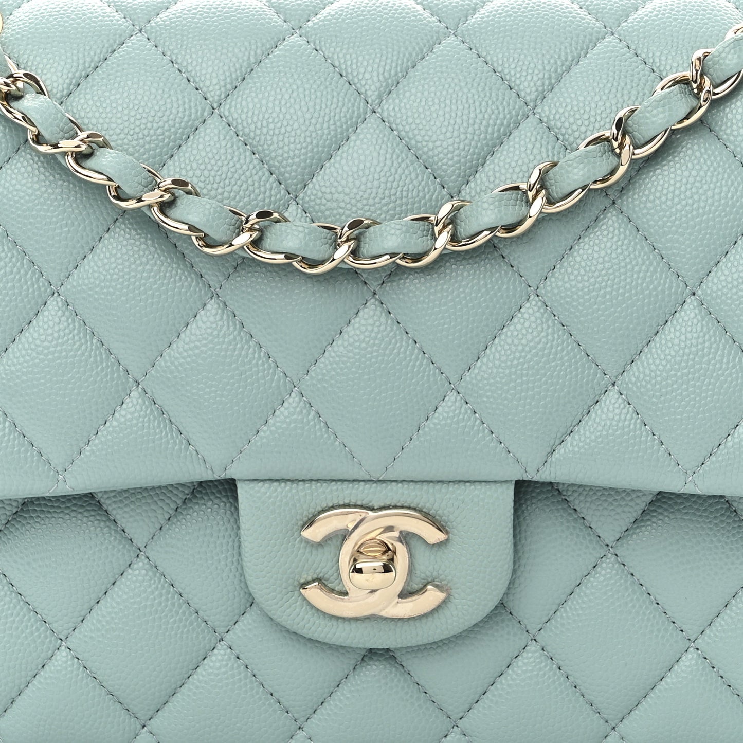 Caviar Quilted Medium Double Flap Light Blue
