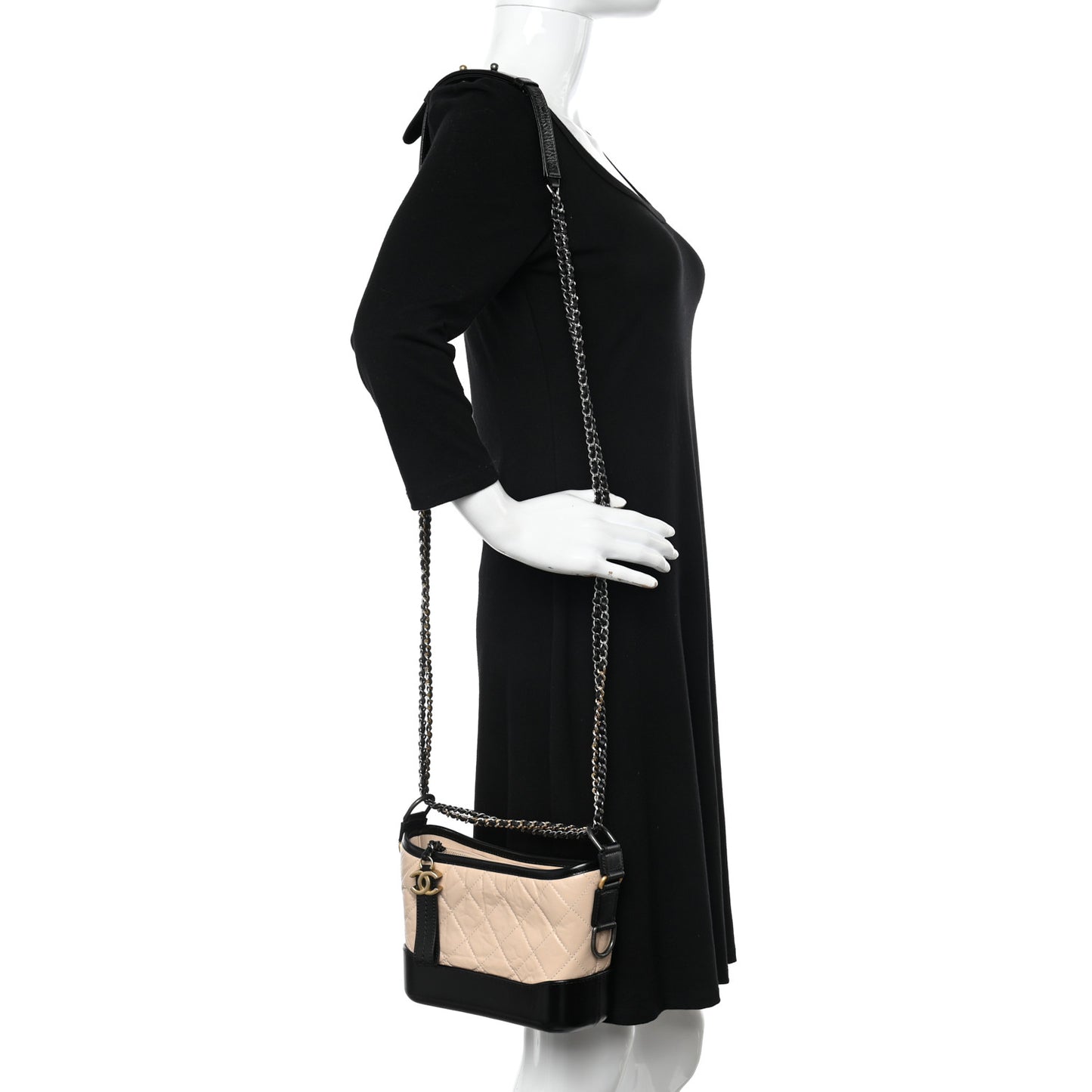 Aged Calfskin Quilted Small Gabrielle Hobo Beige Black