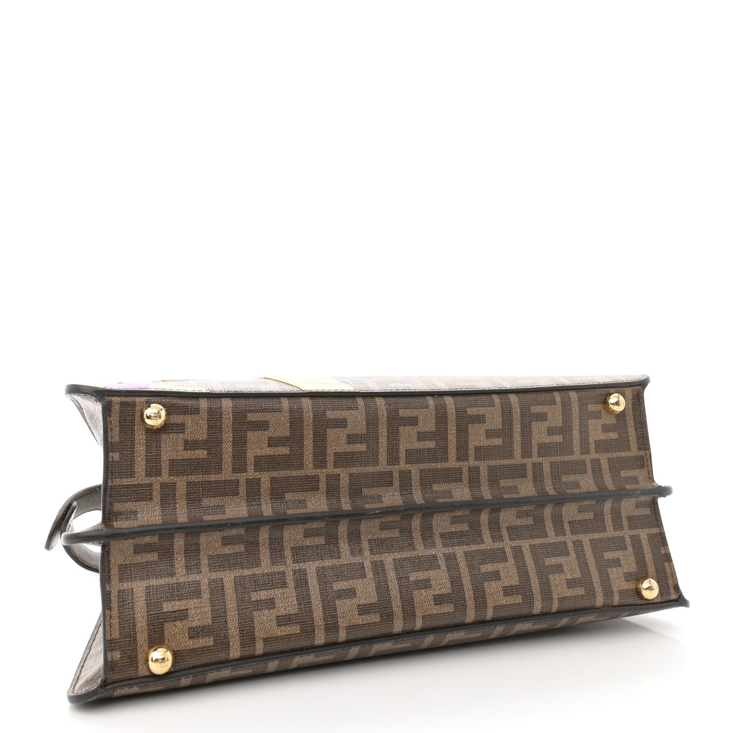 Glazed Fabric Vitello FF 1974 Hairdo Girls Inlay Medium Peekaboo Iconic Satchel Mogano Panna Multicolor