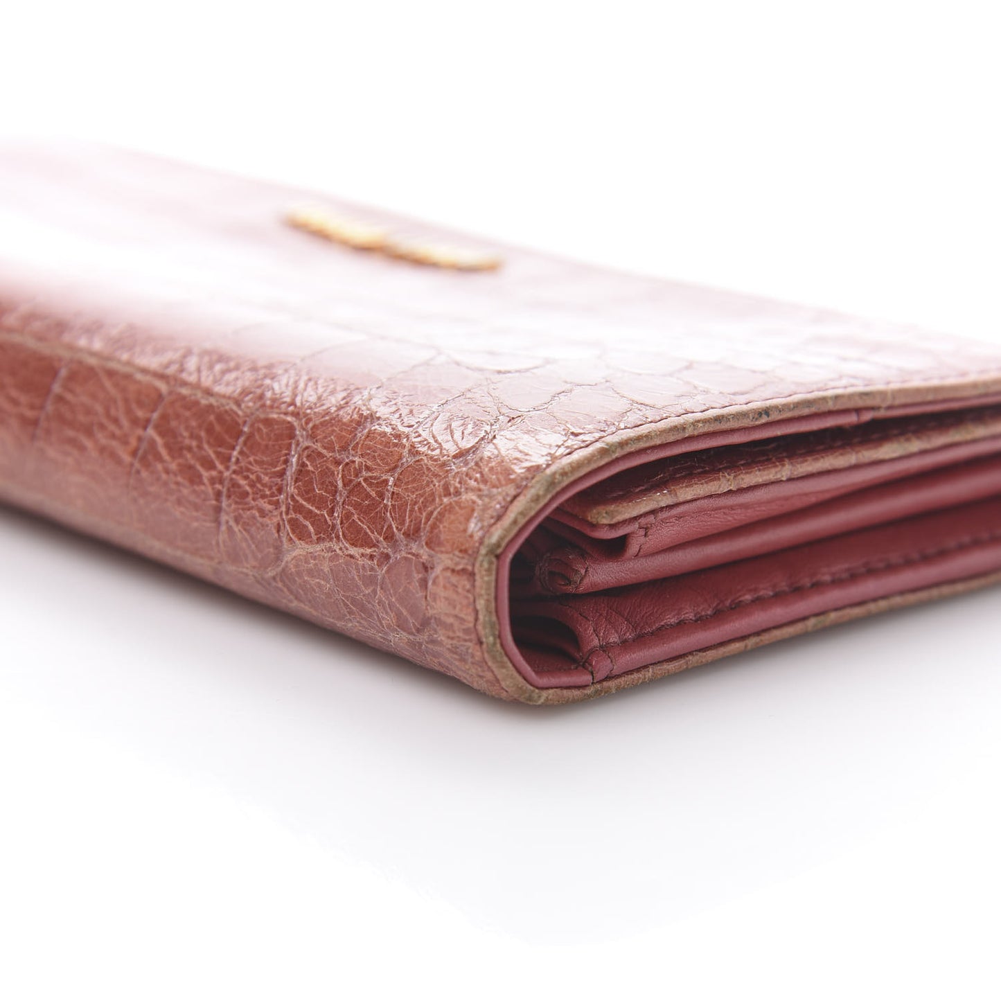 Patent Crocodile Embossed Saint Cocco Lux Continental Flap Wallet Antico