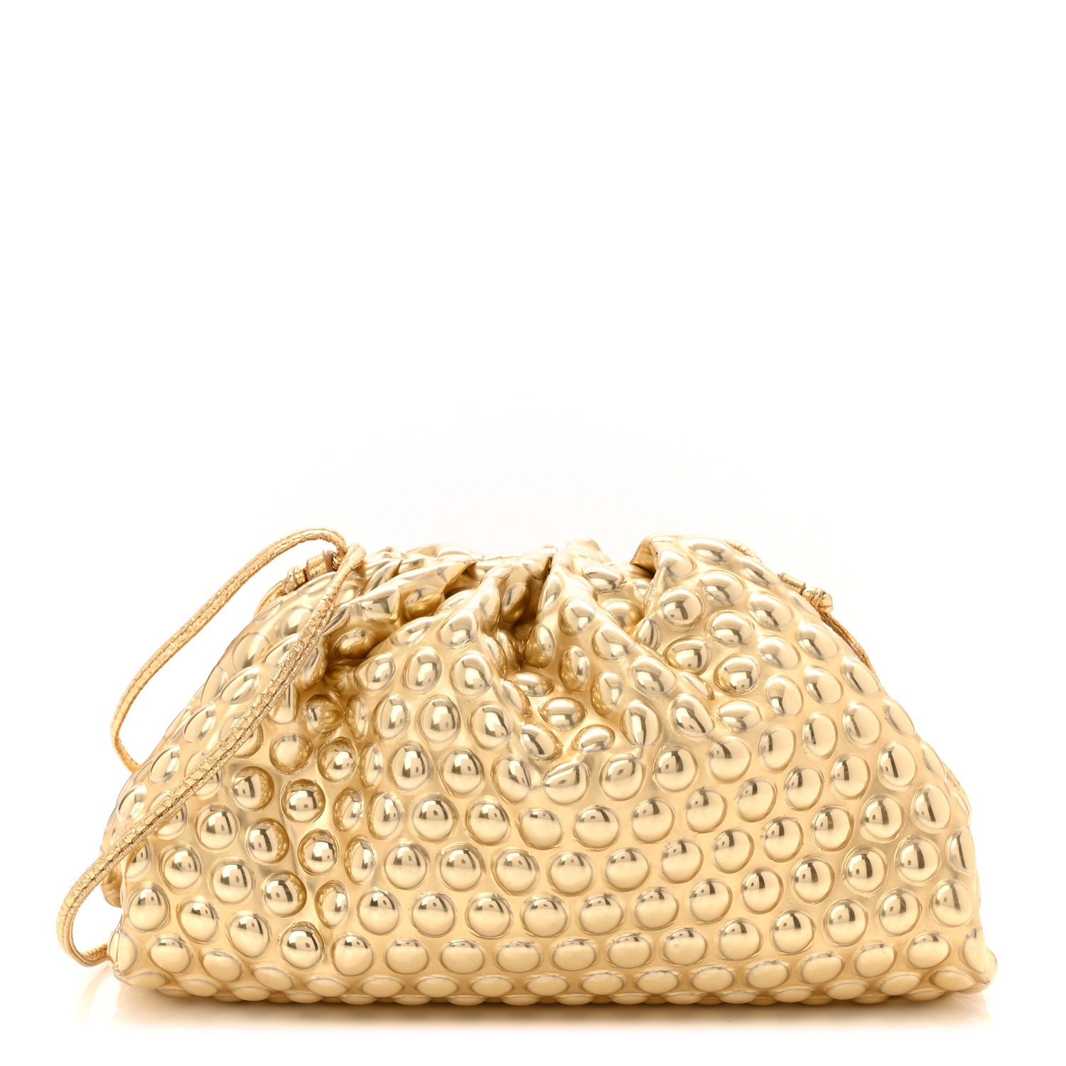 Bottega Veneta Metallic Fabric Bubble Wrap The Mini Pouch Gold
