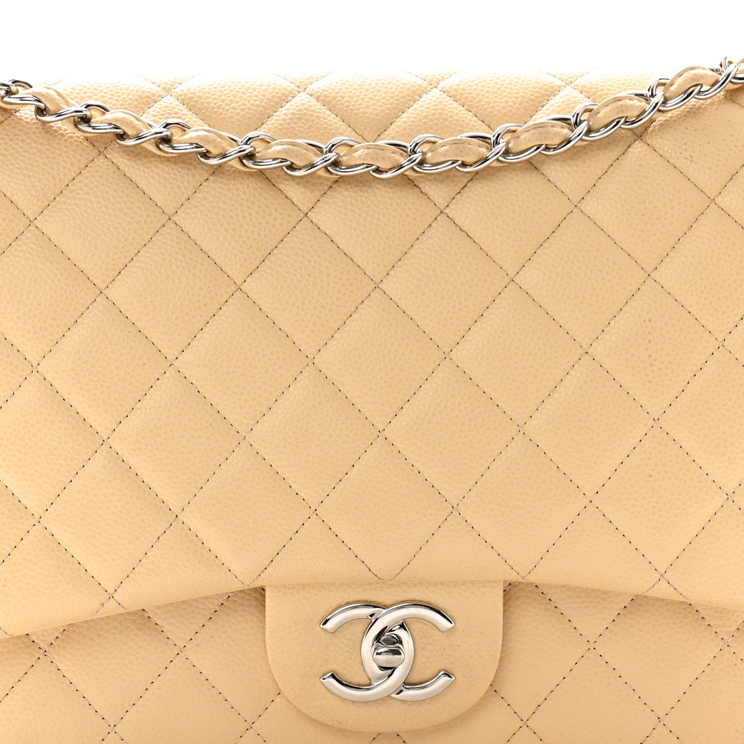 Caviar Quilted Maxi Double Flap Light Beige