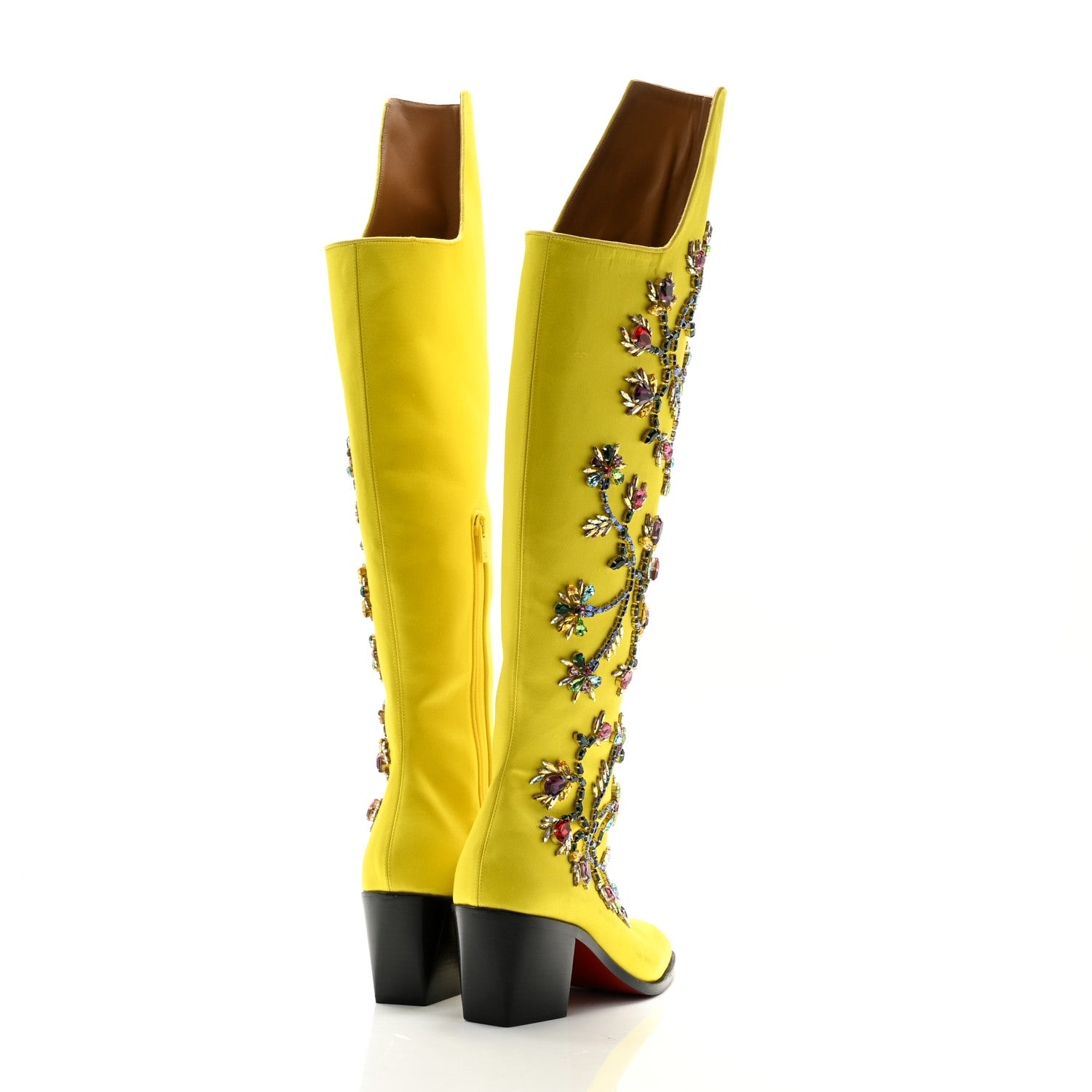 Christian Louboutin Satin Morgan Fleur 70 Over The Knee Boots 38 Yellow 4 of 9