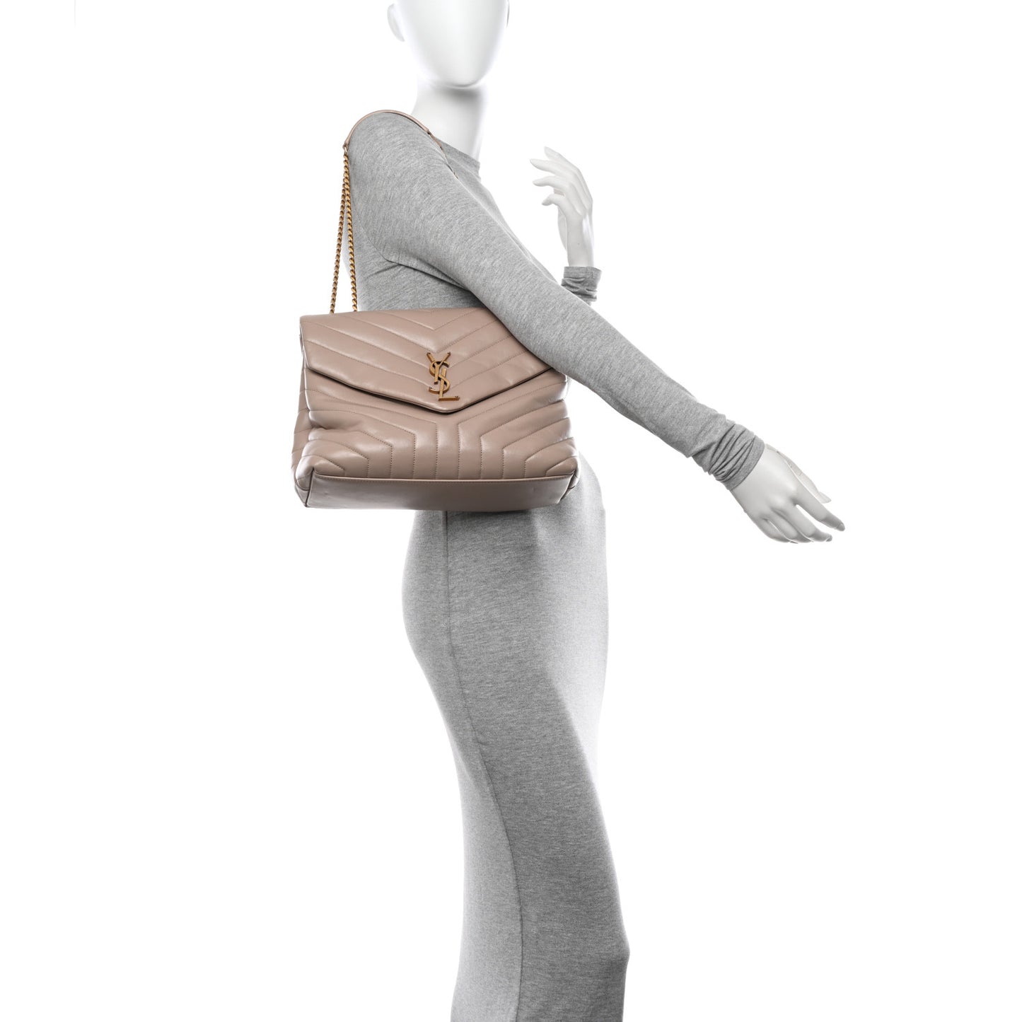 Calfskin Y Quilted Monogram Medium Loulou Chain Satchel Light Natural